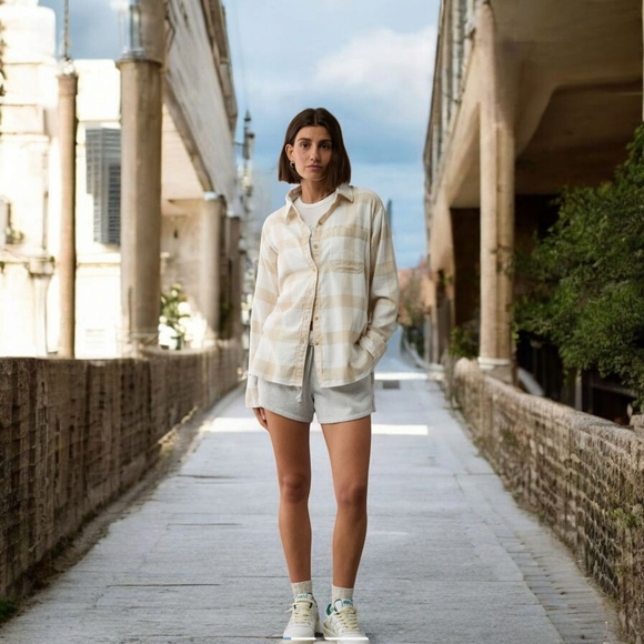 NEW! Beige & White Plaid Button-Up Shirt 100% Cotton Overside Flannel  Size Xl - Picture 3 of 6